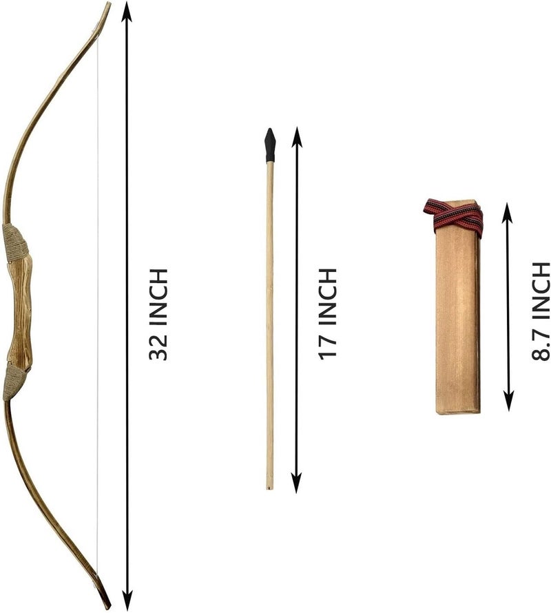 Basbon Kids Bow and Arrow Set, 32 Inch Archery Set Handmade Wooden Toy Bow and Arrow for Kids 4-6 8-12, Cosplay Game Costume Prop Play, 1 Bows 1 Quivers and 10 Wood Arrows, Gifts for Youth Boys & Girls - Image 2